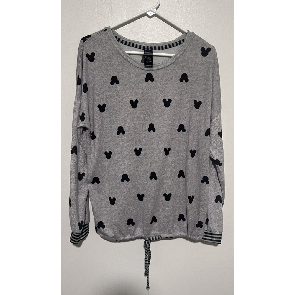 Disney Mickey Mouse Tie Front Shirt Women’s Medium Gray Black Lightweight Tunic